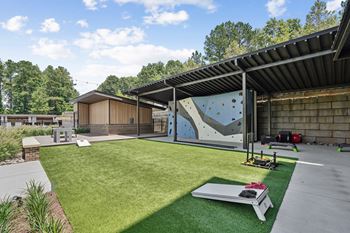 An outdoor rock climbing wall